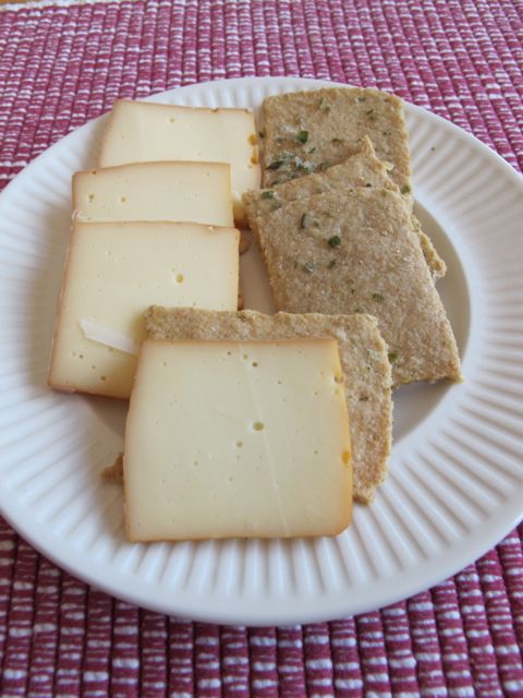 Enjoying some cheese and crackers.