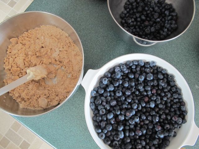 Crumb mixture ready to put on blueberries.