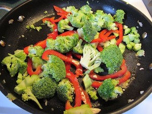 Broccoli and red peppers. vegetables, stir-fry