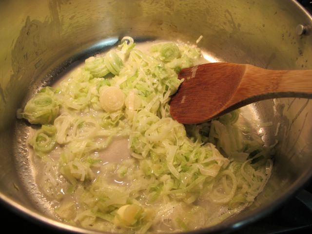 Saute leeks in butter.
