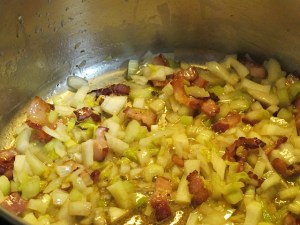 celery, onions and bacon celery, bacon, onions, soup ingredients