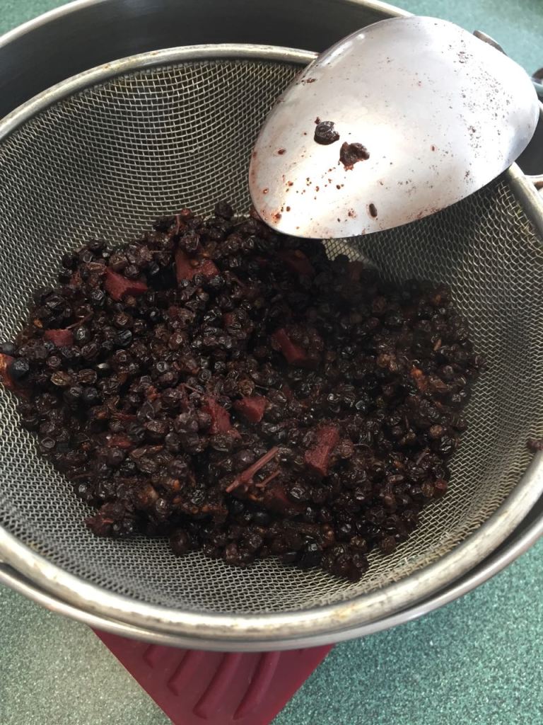 Making elderberry syrup, canning elderberry syrup