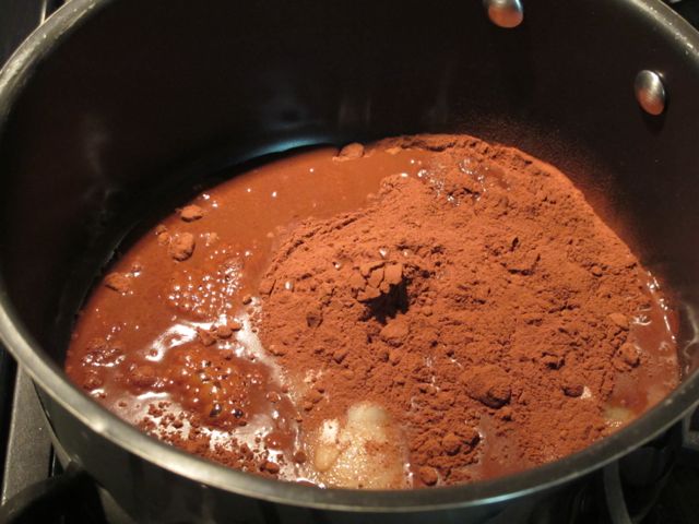 Combine water, sugar, cocoa and salt in a saucepan.