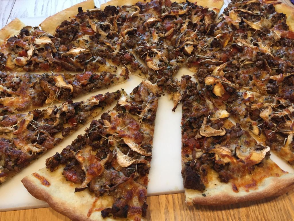 Greek Beef and Mushroom pizza