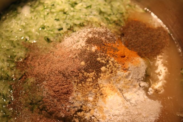 Add remaining ingredients to zucchini and onion.