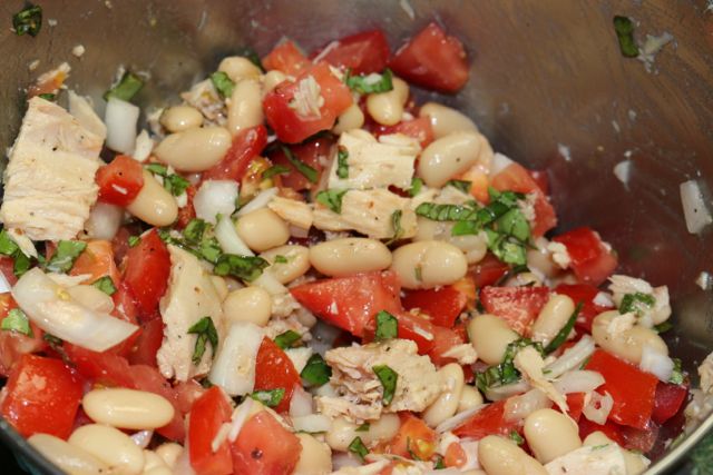 Pour dressing over salad and mix well.
