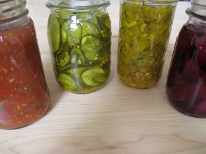 Salsa, pickles, relish and spiced beets. home canning, prudent living