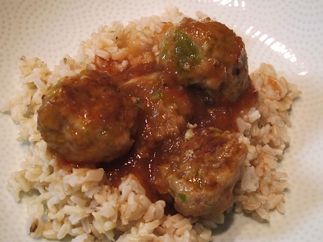 eating healthy, meatballs, brown rice
