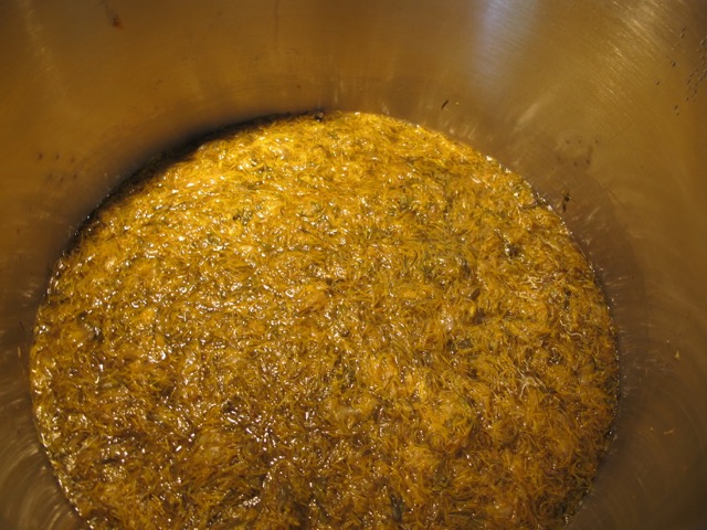 Dandelion petals in the pot.
