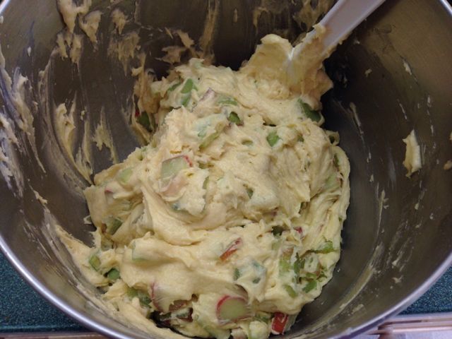 Gently fold in rhubarb