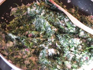 Spinach, onions and garlic. spinach lasagna