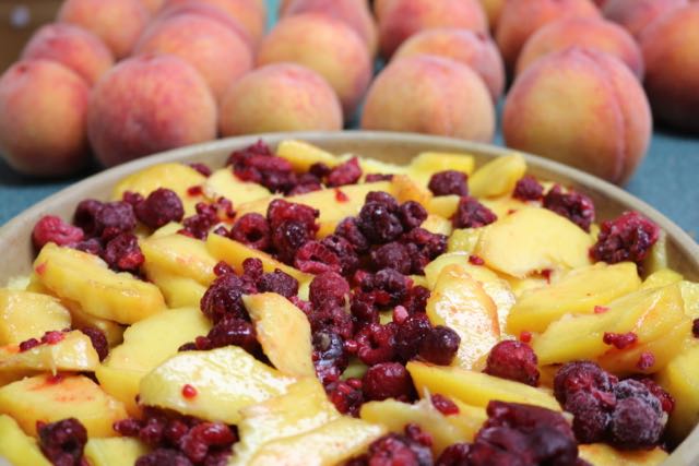 Peaches and raspberries