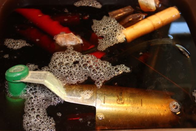 Tools soaking in tea