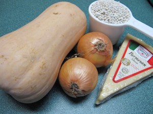 butternut squash, onions, barley and cheese