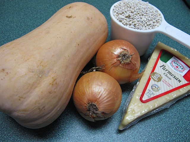 butternut squash, onions, barley and cheese
