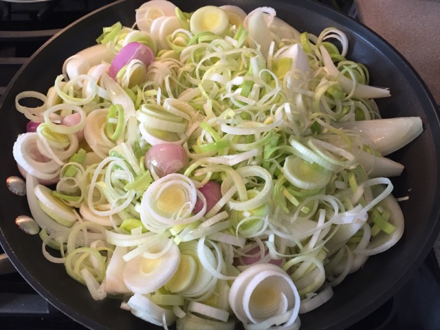 Saute, onions, leeks,garlic and shallots