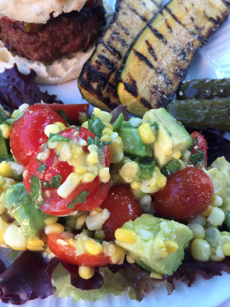 corn, avocado, and tomato salad