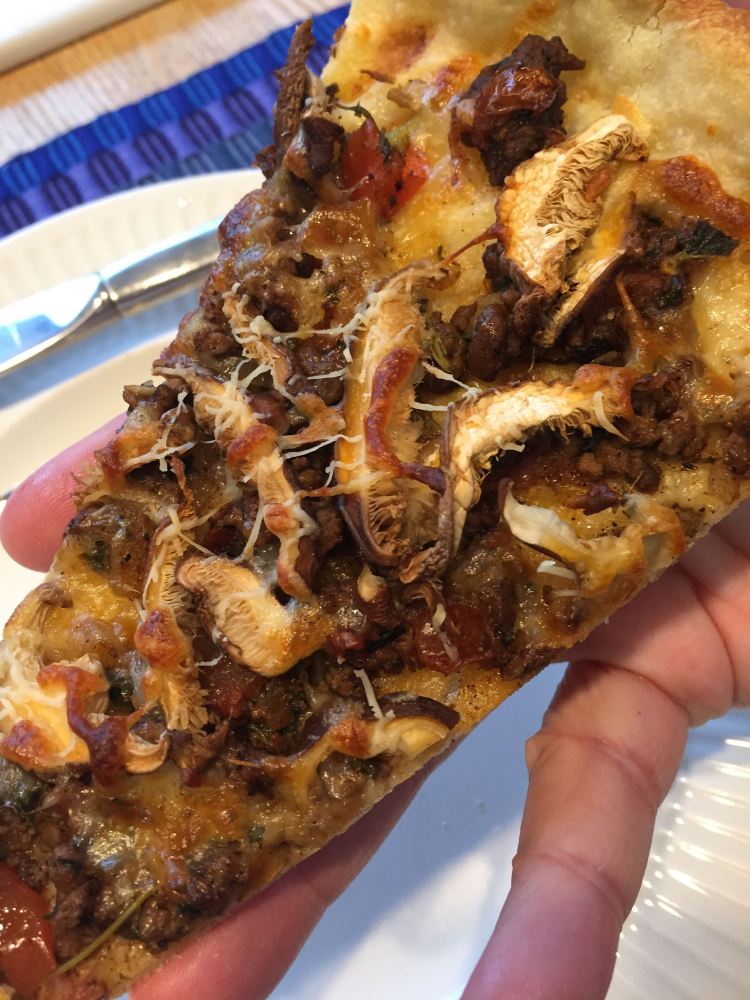Greek Beef and Mushroom pizza