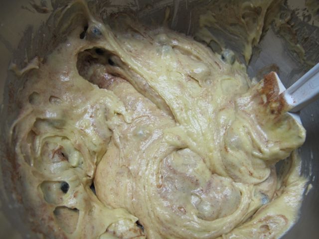 Fold the berries into the batter.