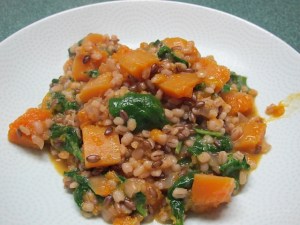 Vegetarian dinner, butternut squash, barley