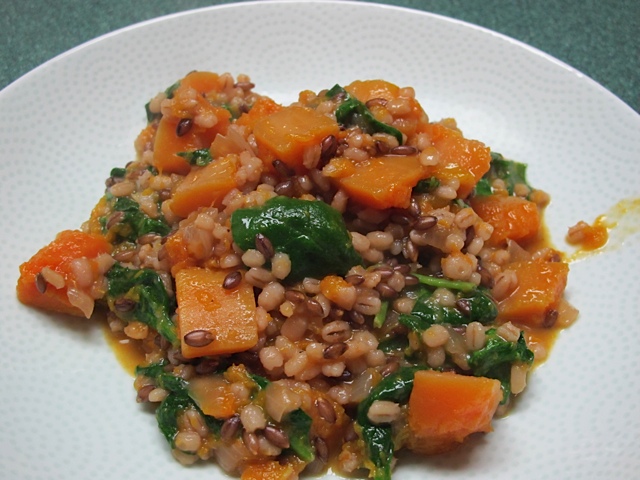 Vegetarian dinner, butternut squash, barley