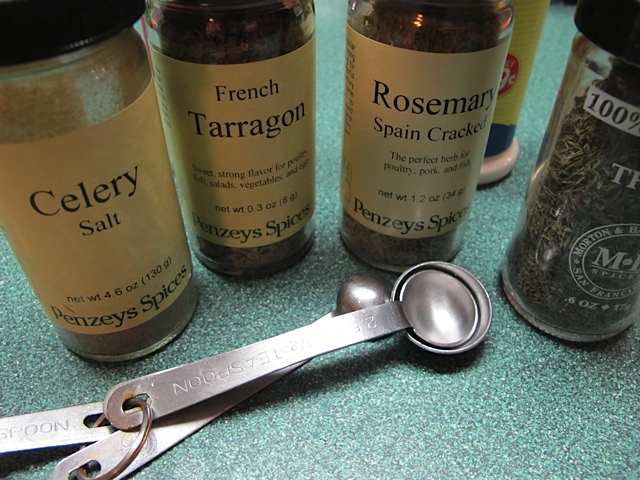 celery salt, tarragon, rosemary, spices