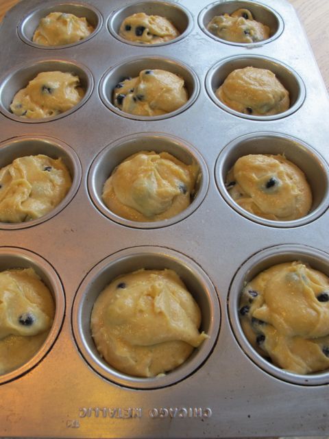 Spoon batter into muffin tins.