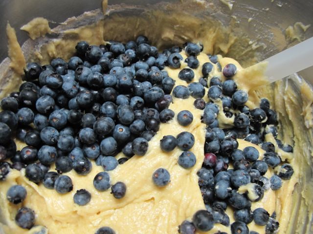 Gently fold in the blueberries.