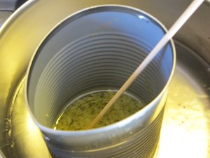 Melting wax and oil.