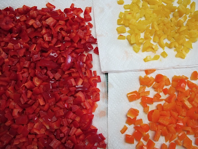 Diced peppers. freezing produce