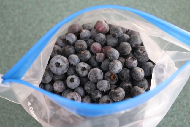 Place the frozen berries into a freezer container.