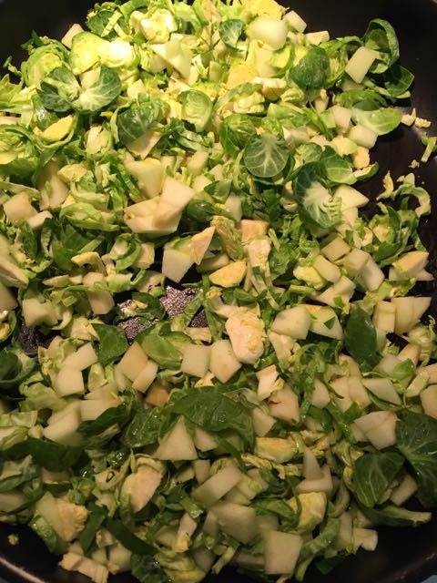 Saute Brussels sprouts and apple