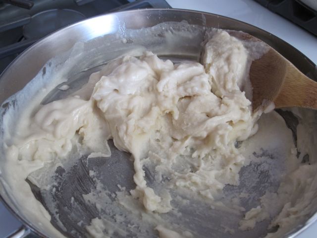 When mixture becomes doughy remove from heat.