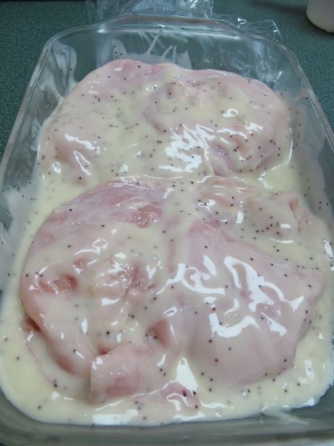 Marinate chicken in dressing.