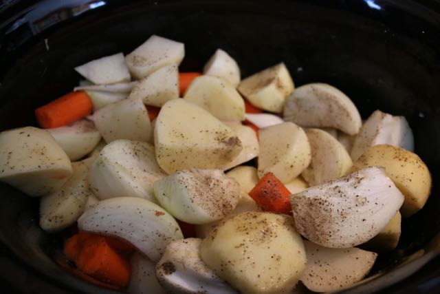 Combine potatoes & vegetables.