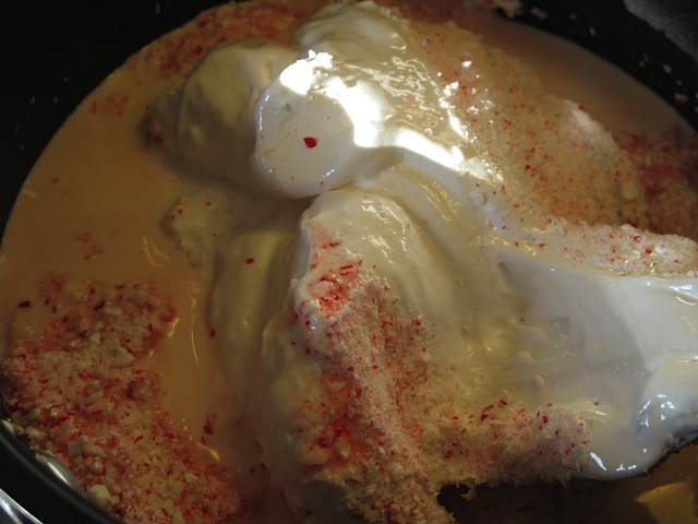 Ingredients in a pan marshmallow creme, peppermint candy