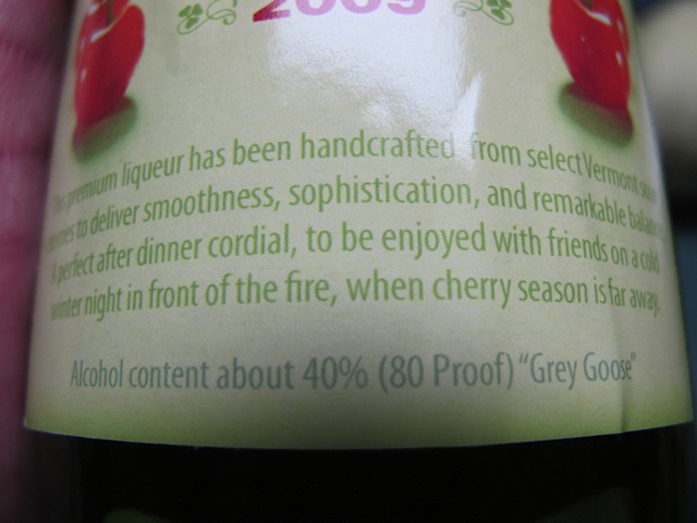 Label close up sour cherry cordial, prudent living