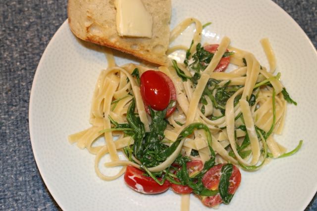 Fettuccine with Goat Cheese, Arugula and Tomatoes